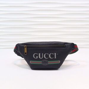 Gucci Black Leather Logo Belt Bag with Green-Red Web